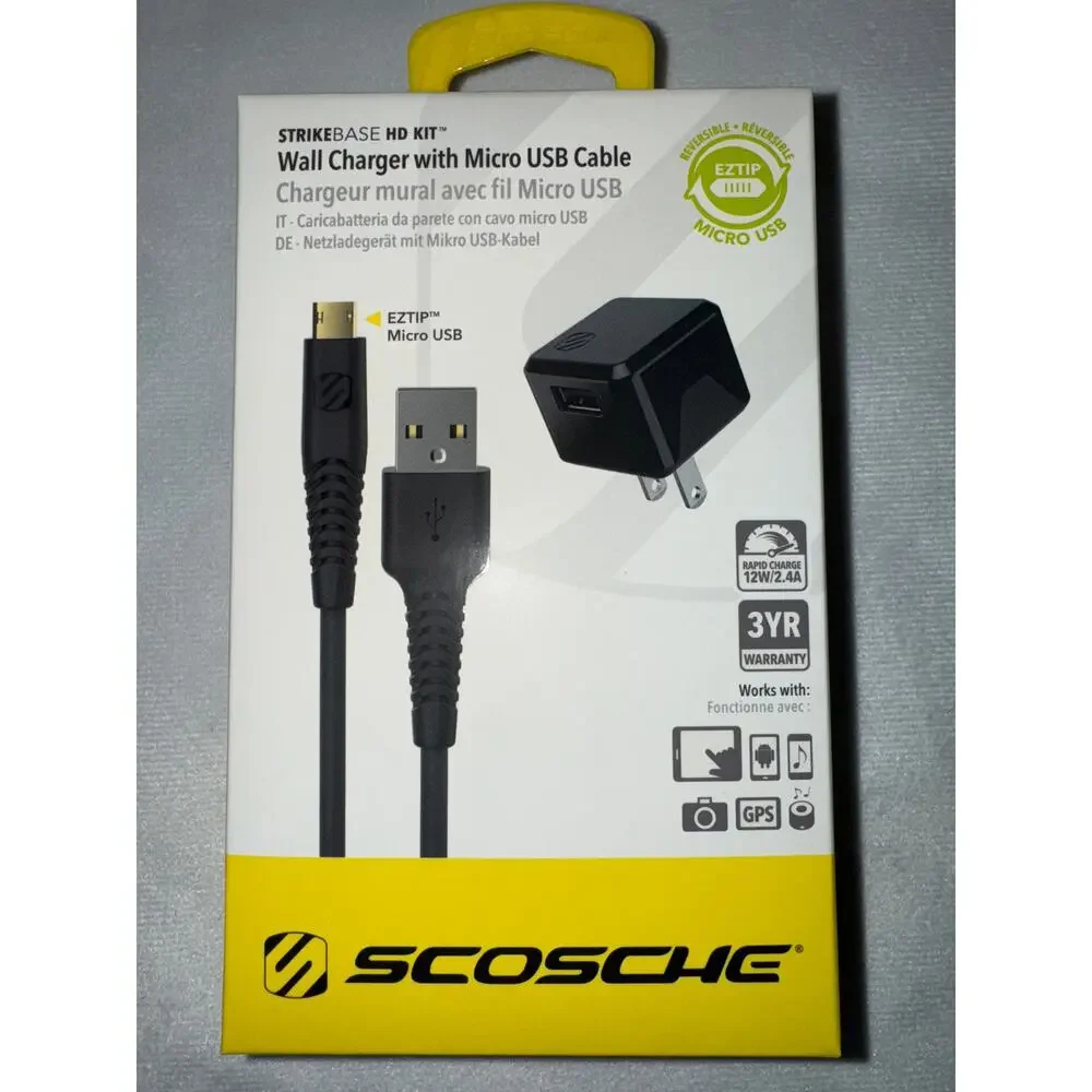 Scosche StrikeBase HD Kit‎ Wall Charger with Micro USB Cable 4 FT EZUH121TI